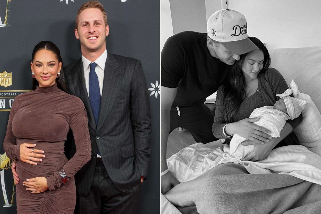 Jared goff and christen harper celebrate the arrival of their