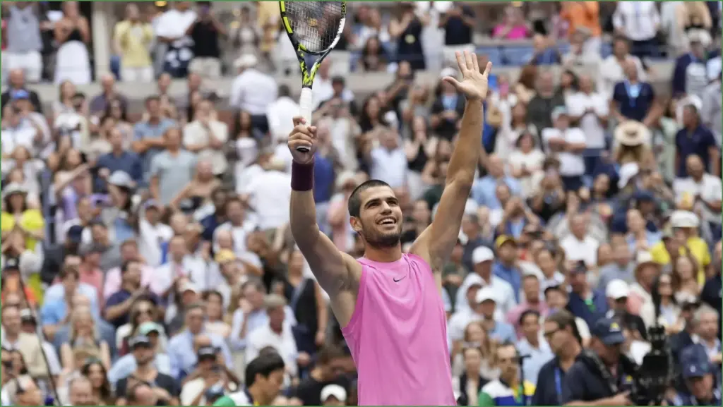 Alcaraz triumphs over djokovic for third consecutive slam final