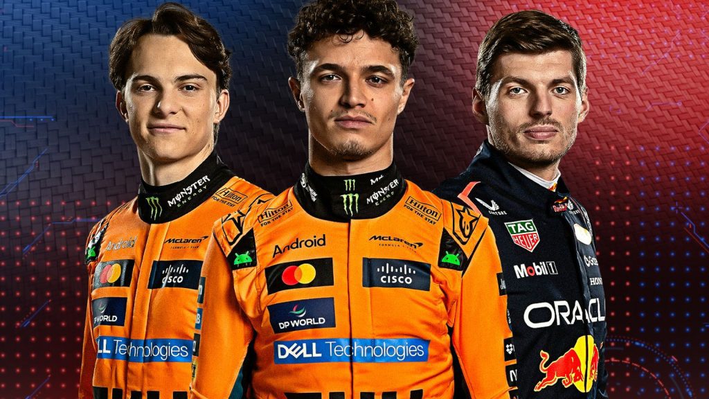 Intense showdown: lando norris, oscar piastri, and max verstappen clash