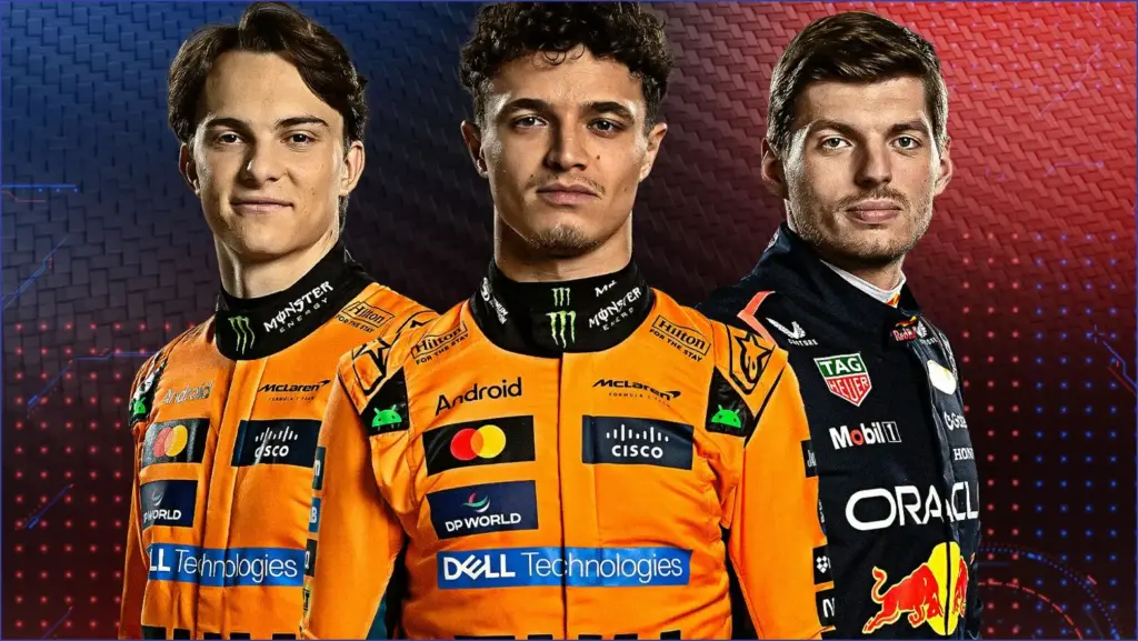 Intense showdown: lando norris, oscar piastri, and max verstappen clash