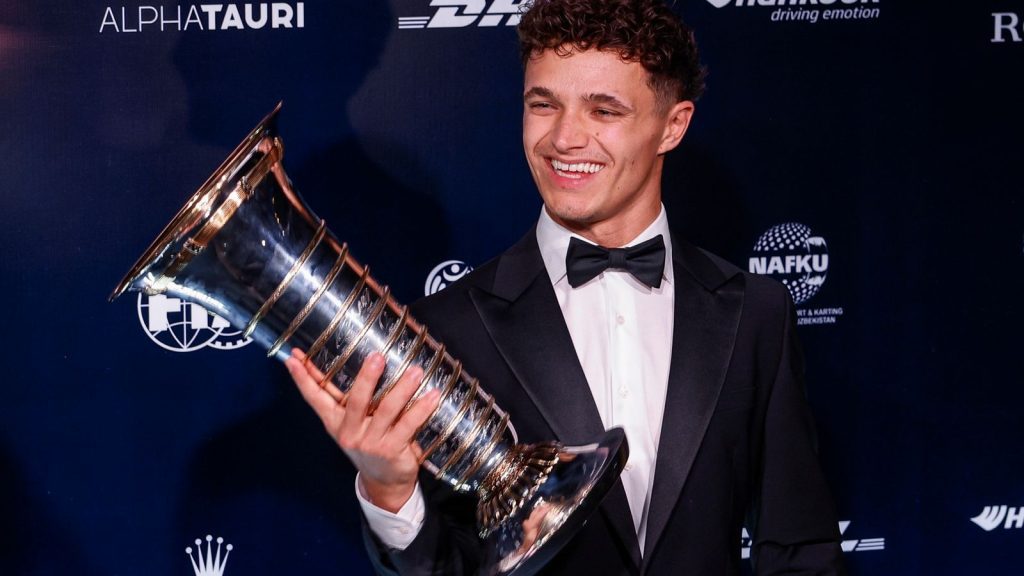 Lando Norris Celebrates 2025 F1 Championship Win at FIA Awards Lando norris celebrates 2025 f1 championship win at fia awards