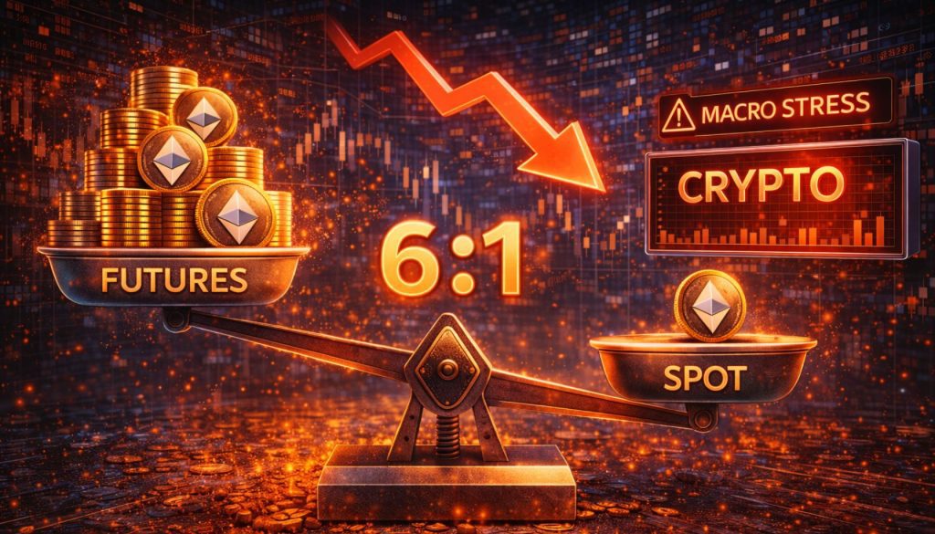 Ethereum futures surge beyond spot trading by sixfold amid macro