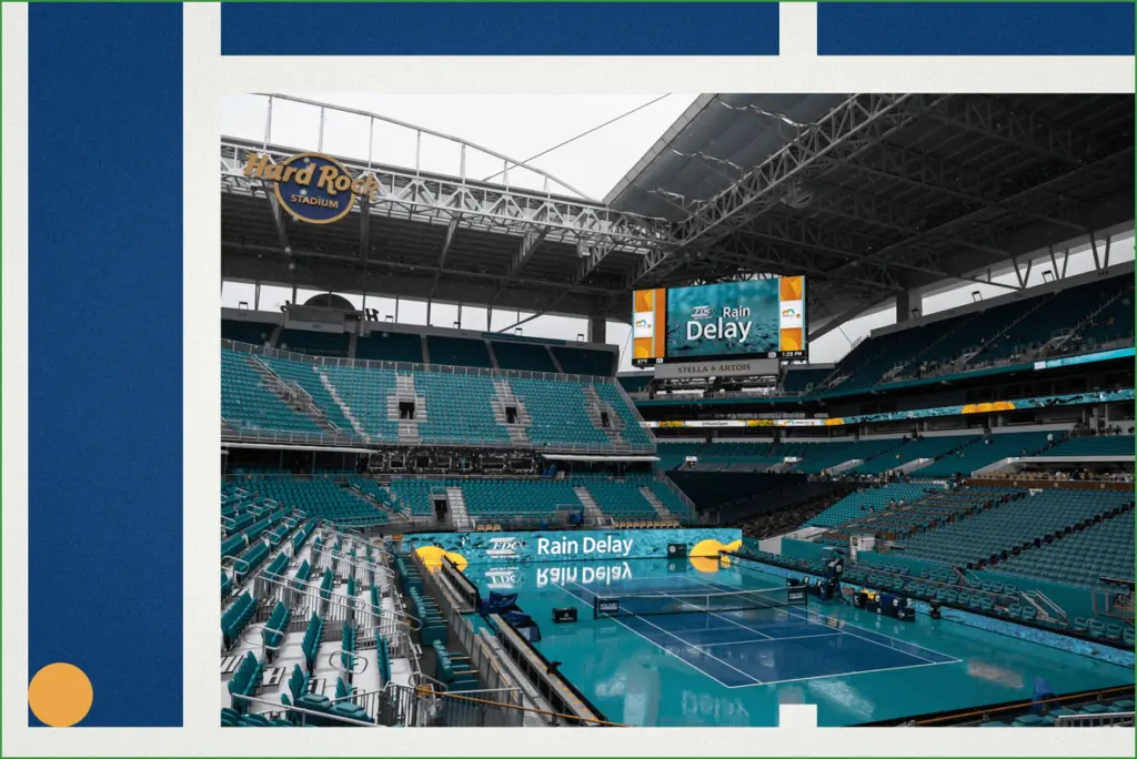 Rain challenges for the miami open tennis court at hard